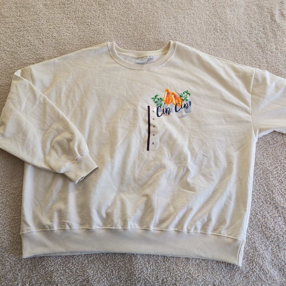 Skinny Dip London Bon Appetite Italian Menu Sweatshirt Cream XL NWT